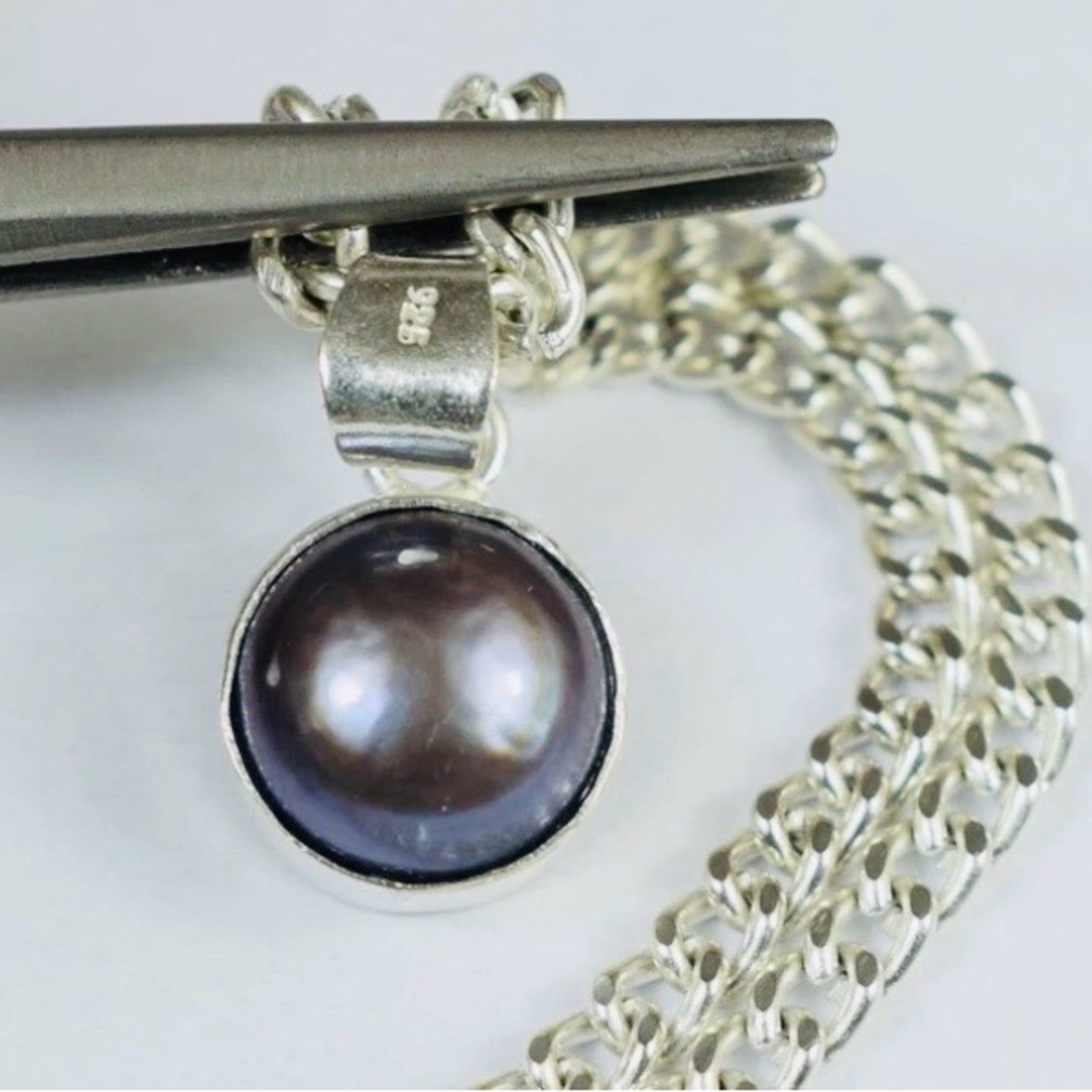 Sterling Pendant with Natural Black Pearl